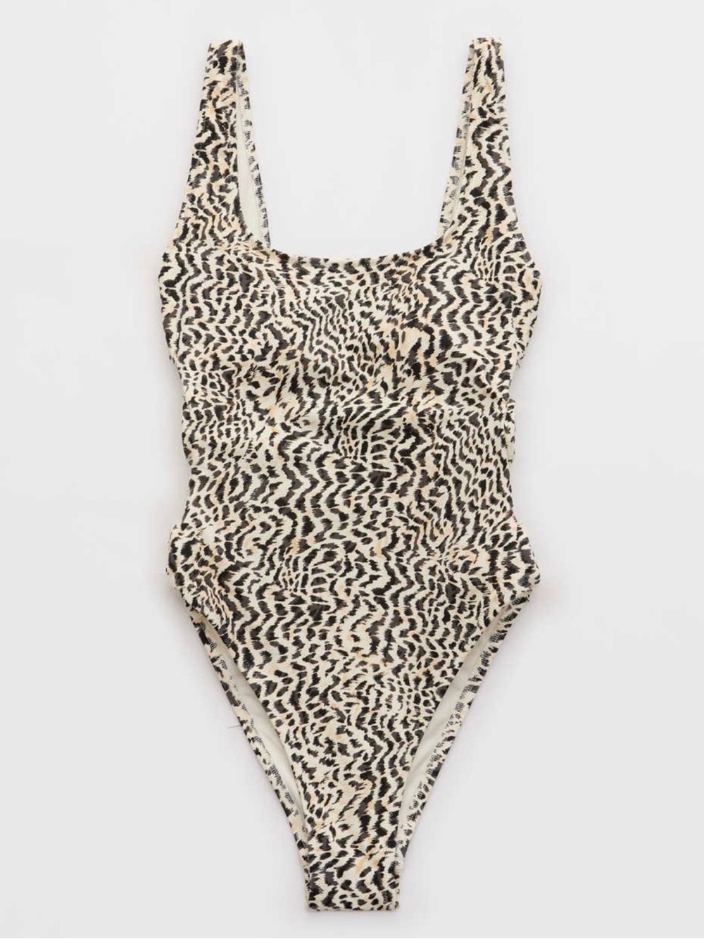 aerie Leopard Print One-Piece Swimsuit in Cream and Black XL